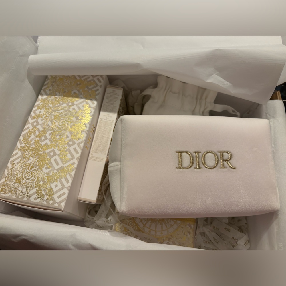 Dior Velvet Bag  authentic New white gold letters Prestige Pouch